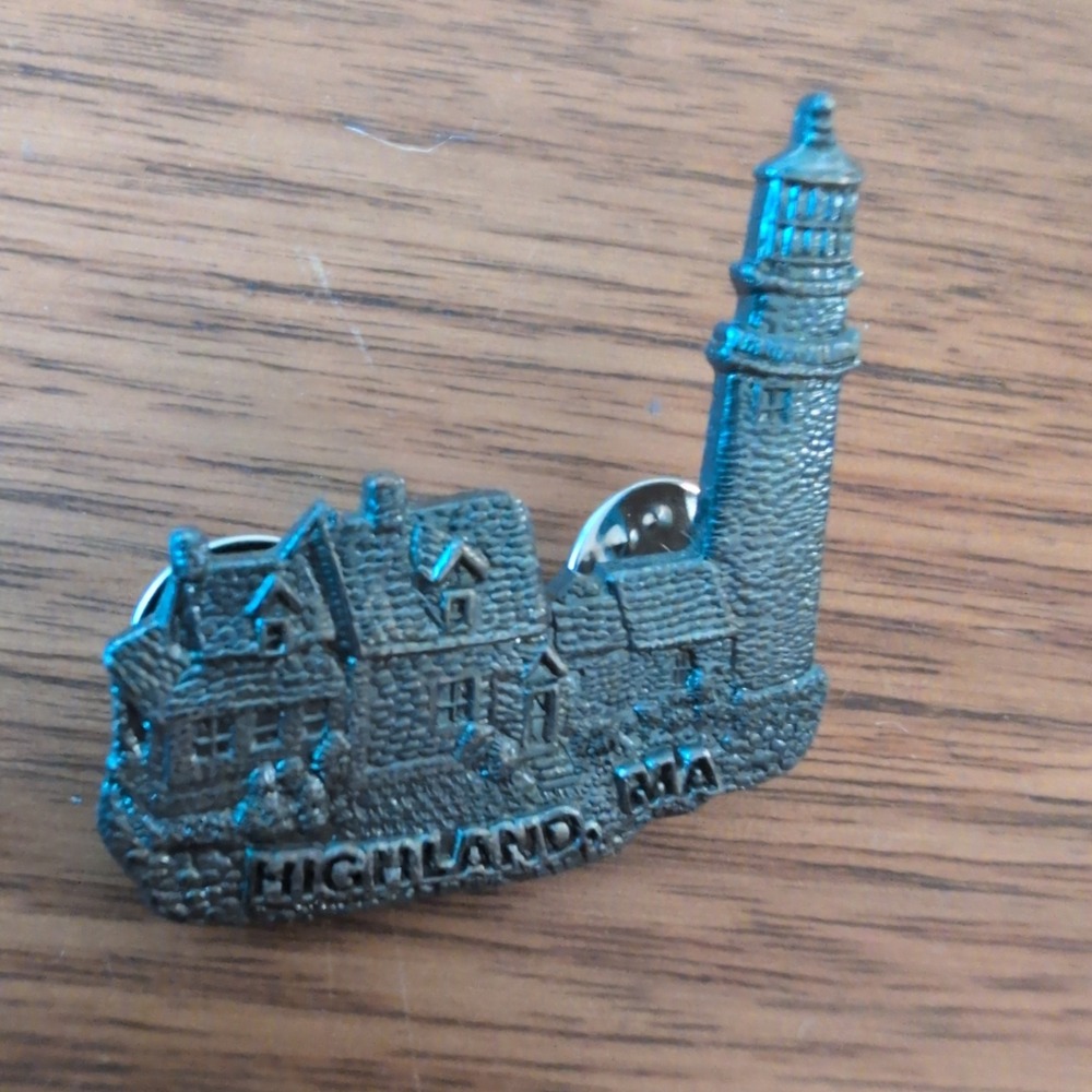 Highland Light MA Lighthouse Souvenir Pin North Truro Cape Cod Pewter Tone Metal